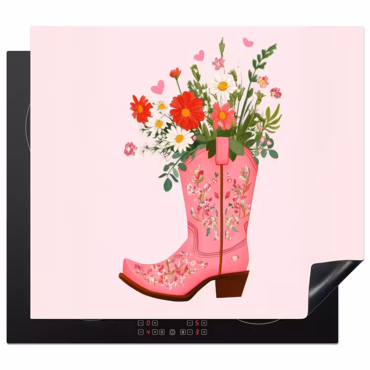 Induction hob protector - Cowboy boots - Pink - Bouquet - Flowers — 1