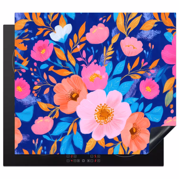Induction hob protector - Flowers - Blue - Pink — 1