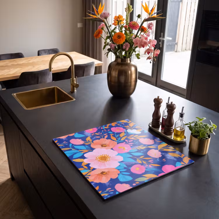 Induction hob protector - Flowers - Blue - Pink — 2