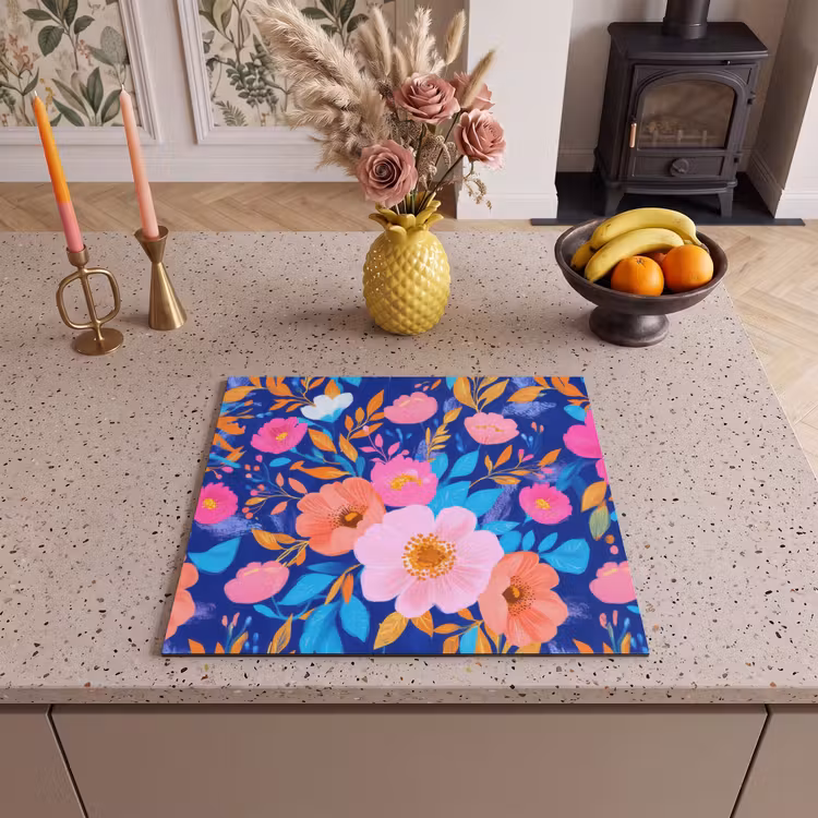 Induction hob protector - Flowers - Blue - Pink — 3