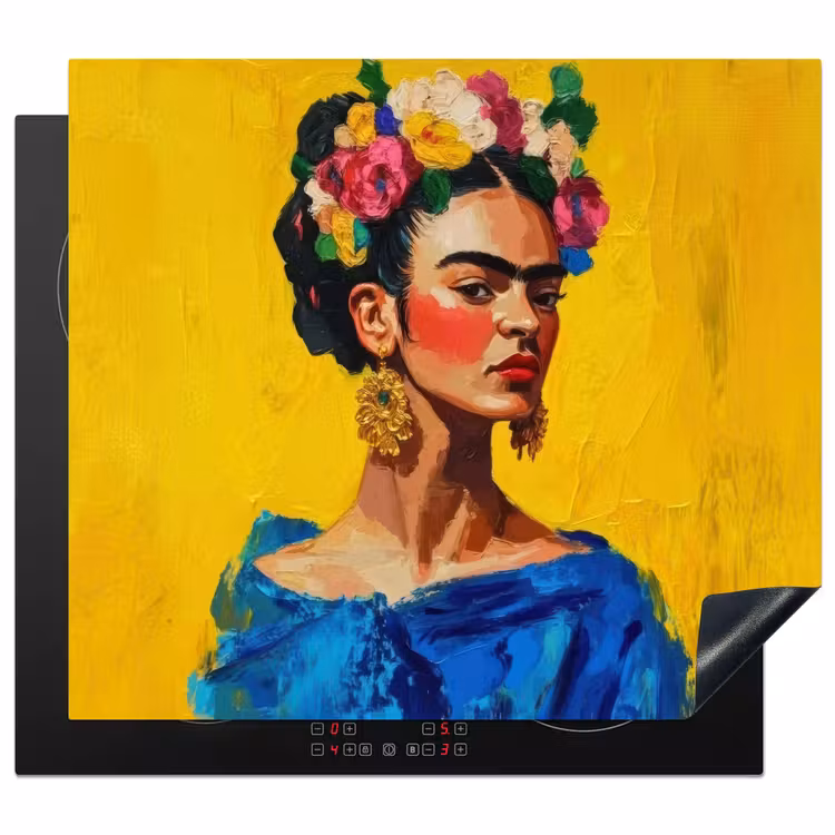 Induction hob protector - Frida Kahlo - Woman - Yellow - Blue - Flowers — 1
