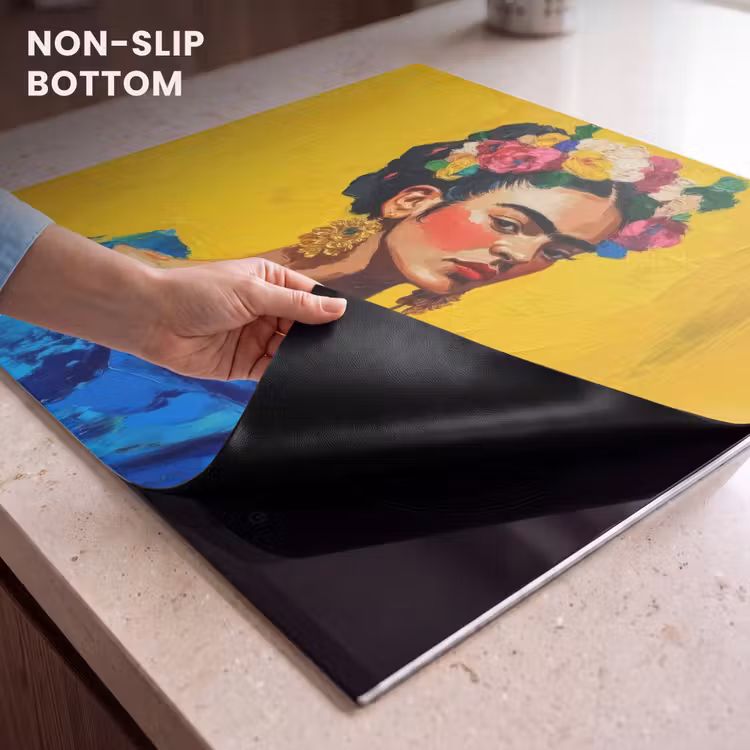 Induction hob protector - Frida Kahlo - Woman - Yellow - Blue - Flowers — 5