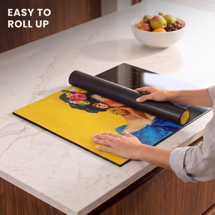Induction hob protector - Frida Kahlo - Woman - Yellow - Blue - Flowers — 6