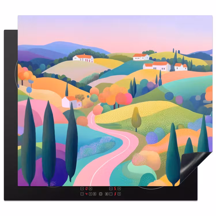 Induction hob protector - Landscape - Purple - Pastel - Houses — 1