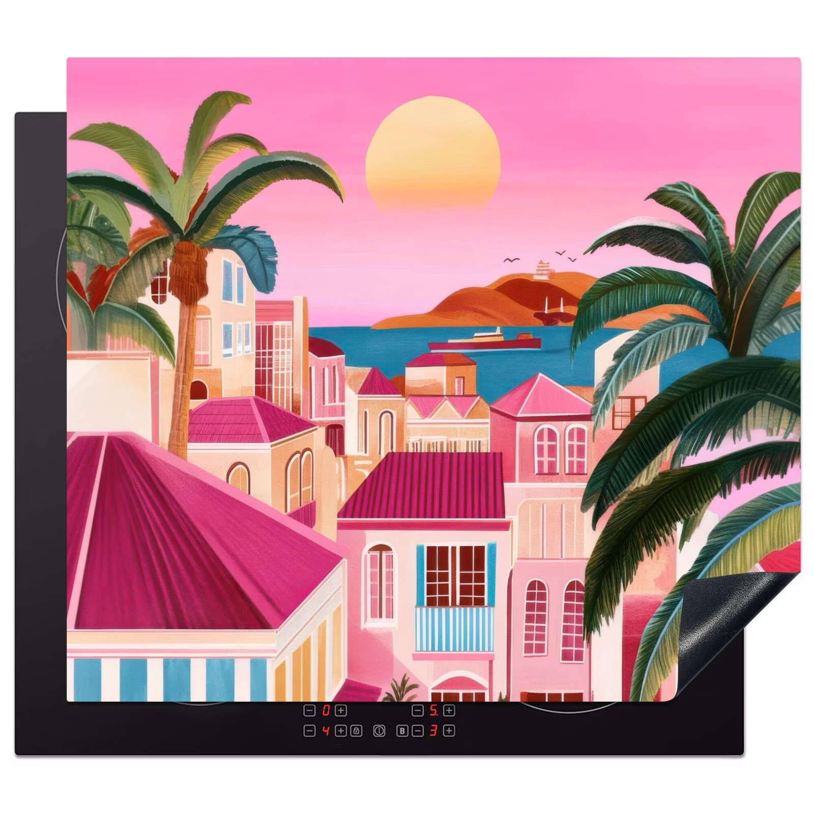 Induction hob protector - City - Pink - Palm trees — 1