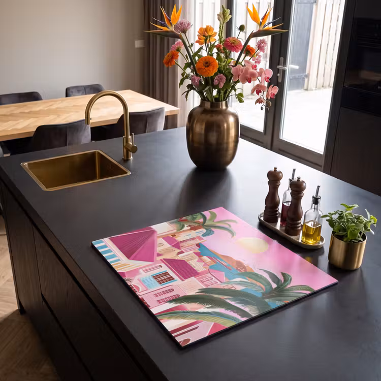 Induction hob protector - City - Pink - Palm trees — 2