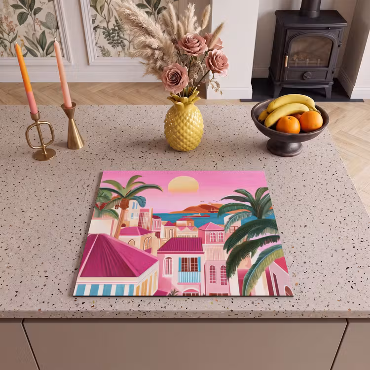 Induction hob protector - City - Pink - Palm trees — 3