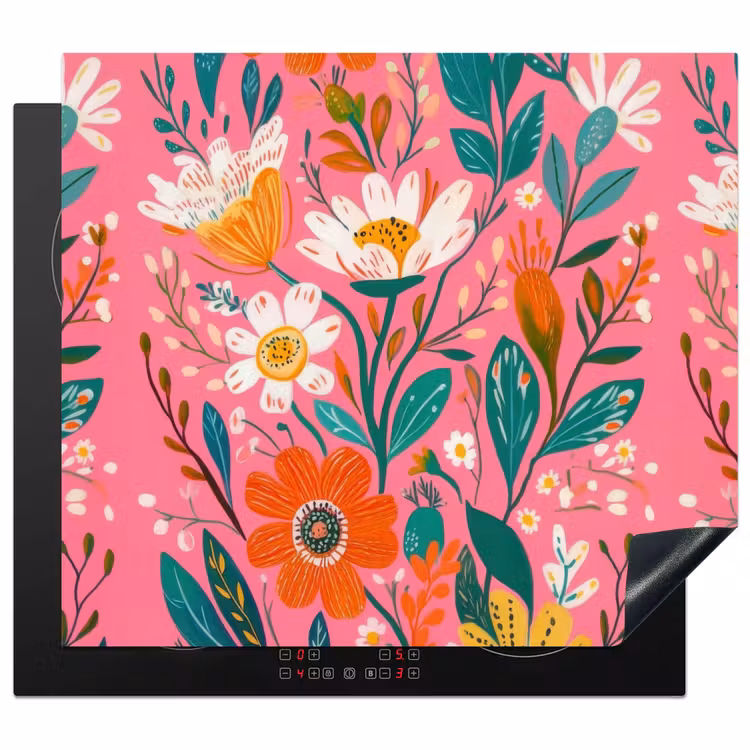 Induction hob protector - Pink - Flowers - White - Orange — 1