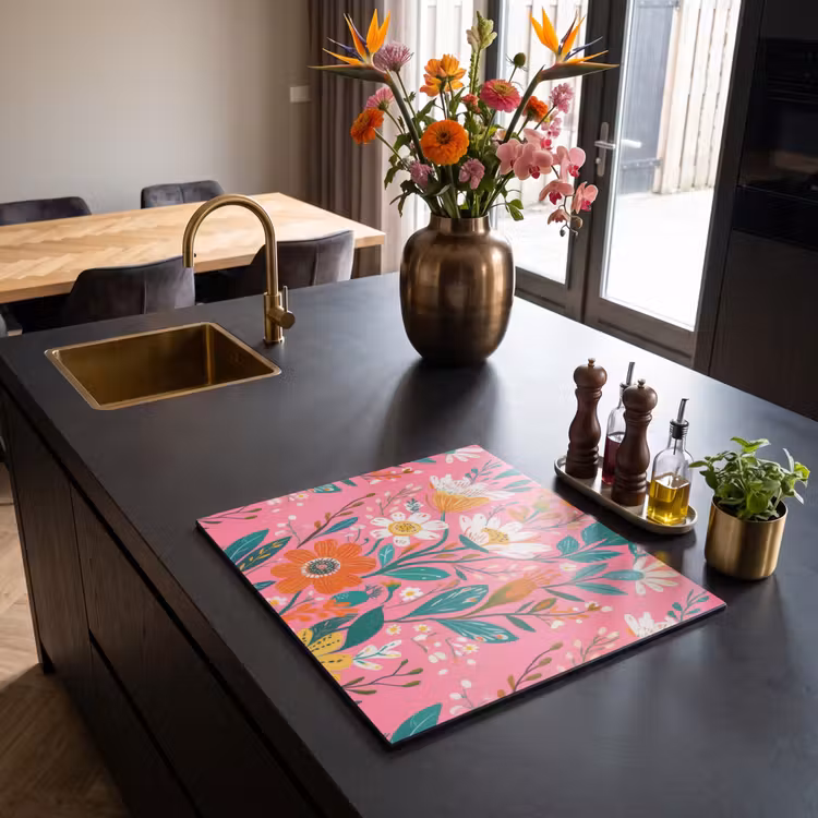 Induction hob protector - Pink - Flowers - White - Orange — 2