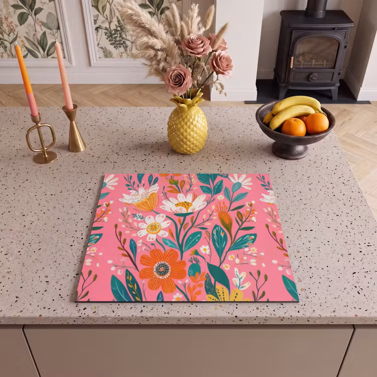 Induction hob protector - Pink - Flowers - White - Orange — 3