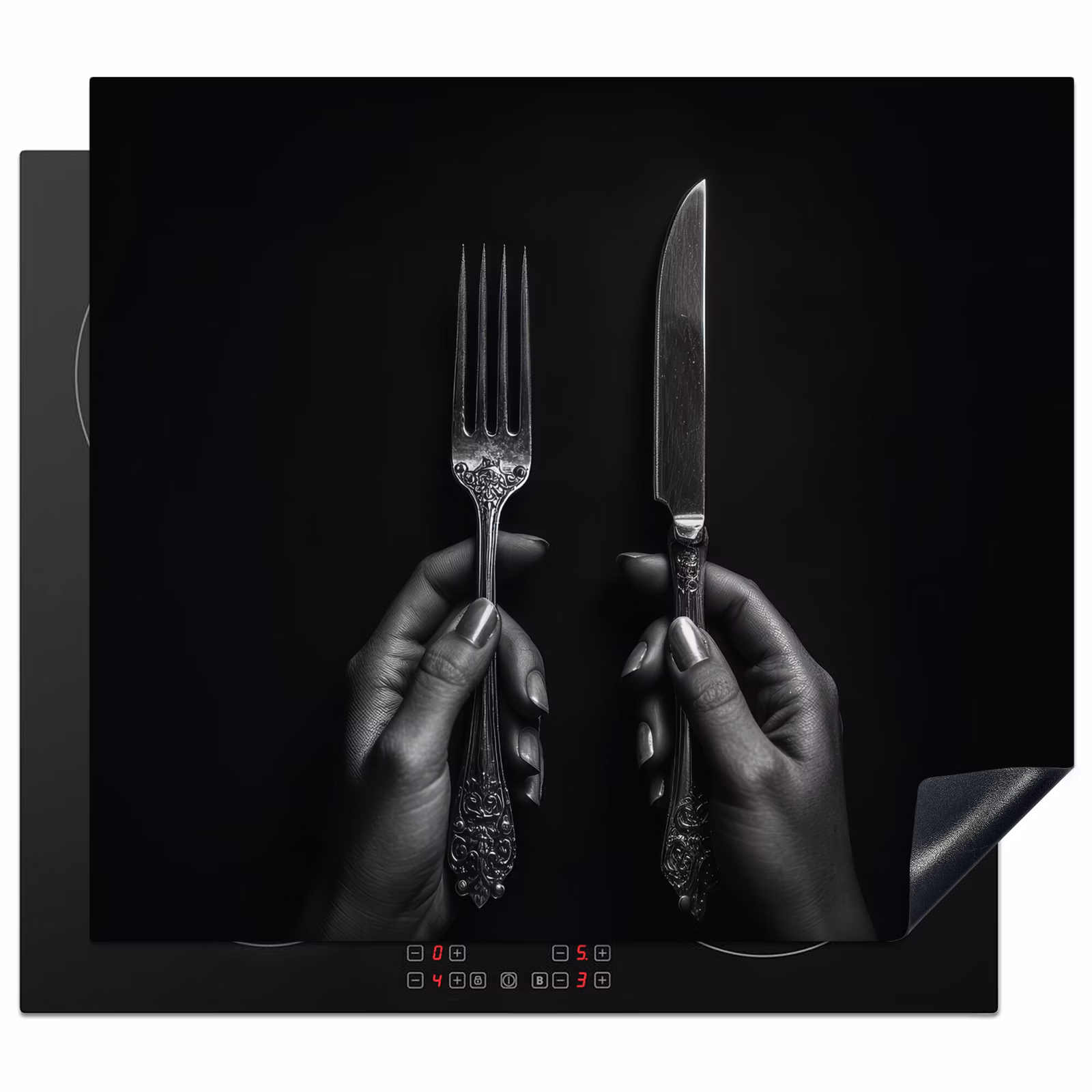 Induction hob protector - Cutlery - Black - White — 1