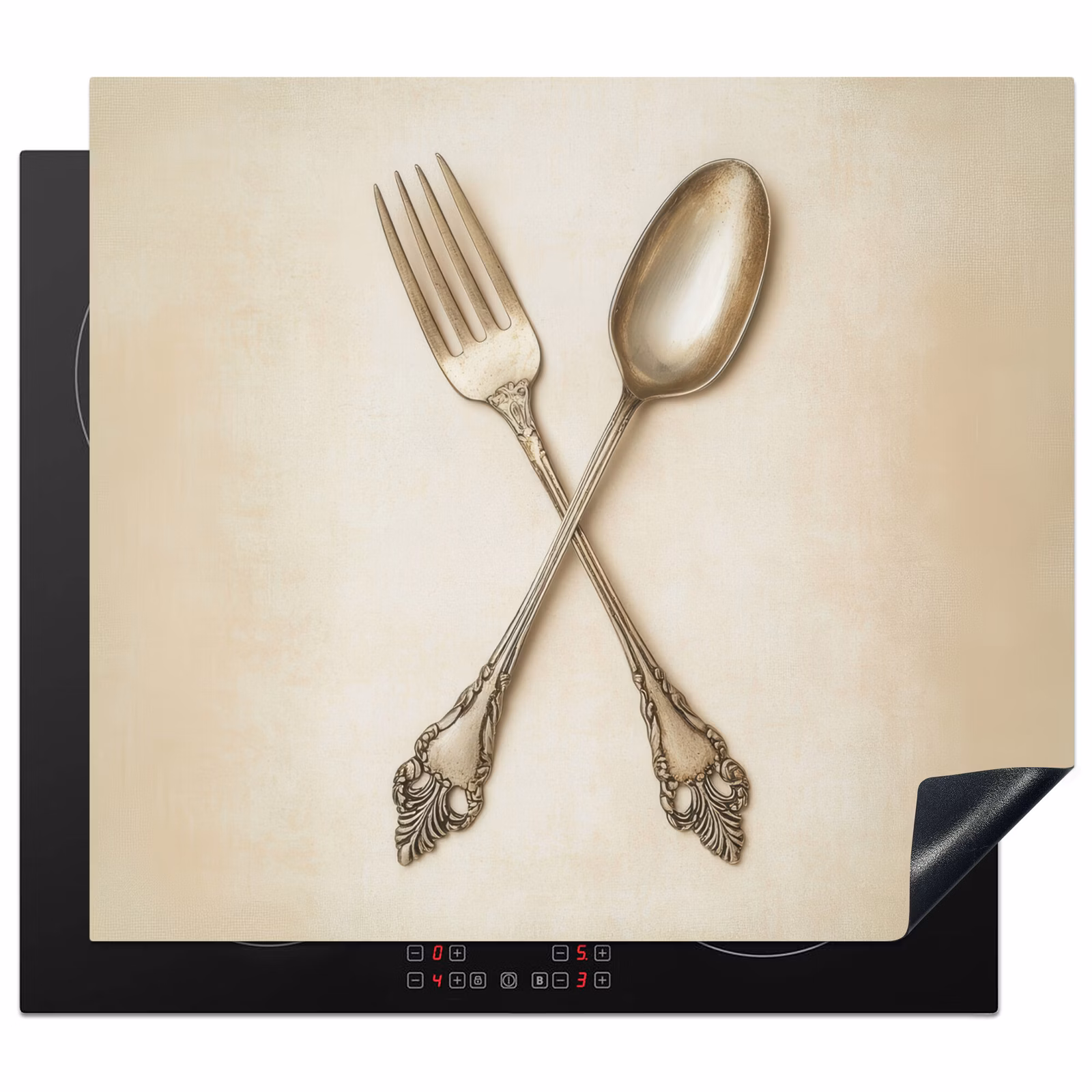 Induction hob protector - Beige - Vintage - Cutlery — 1