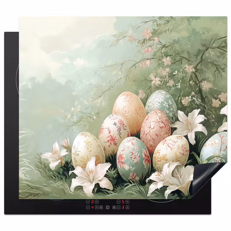 Induction hob cover - Easter eggs - Pastel shades - Flowers — 1