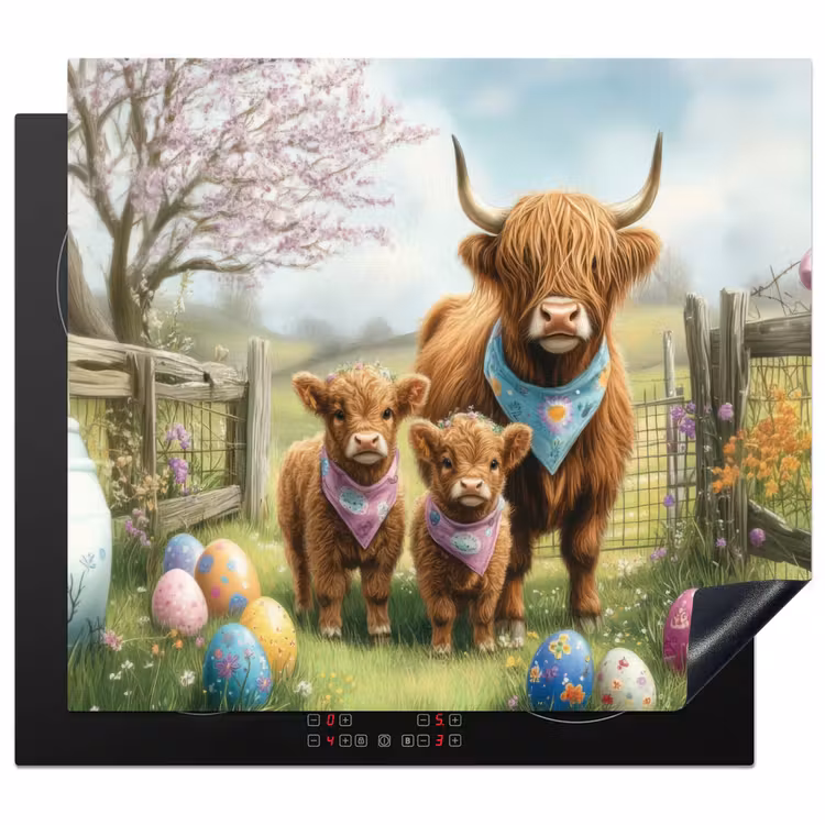 Induction hob cover - Scottish Highlanders - Easter eggs - Spring — 1