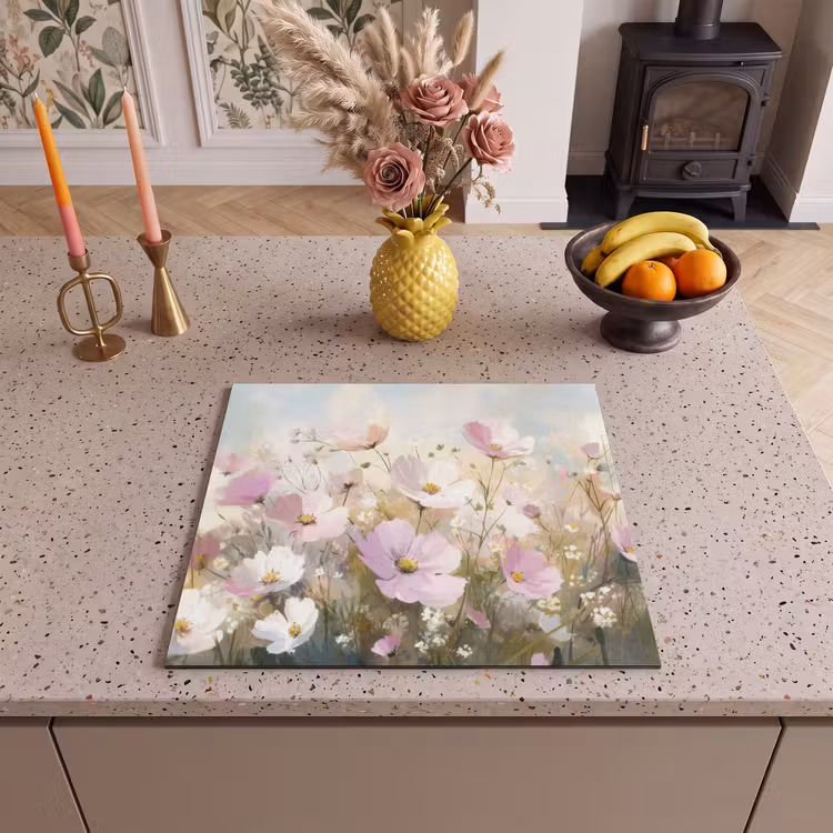 Induction hob protector - Field of flowers - Light shades - Painted — 3