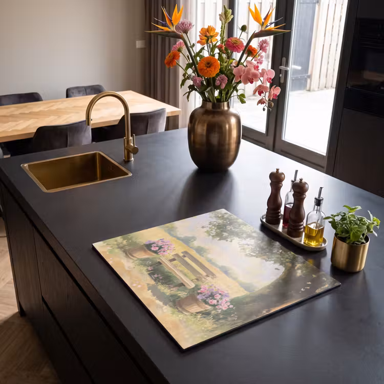 Induction hob protector - Wooden bench - Flower pots - Landscape — 2