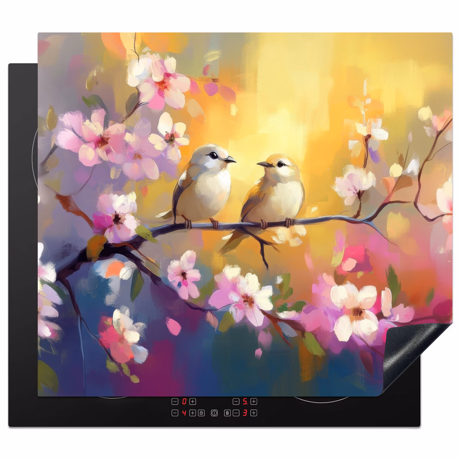 Induction hob protector - Birds - Flowers - Pink — 1