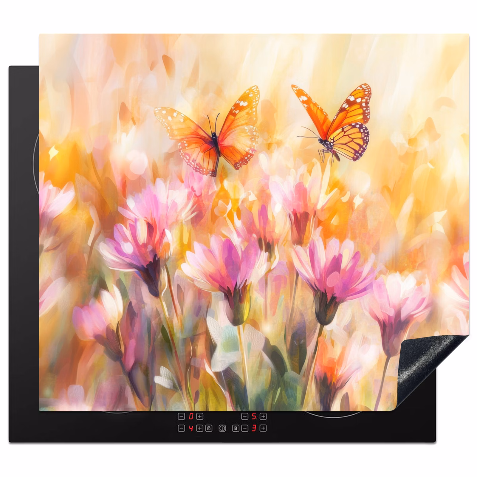 Induction hob protector - Butterflies - Orange - Flowers — 1