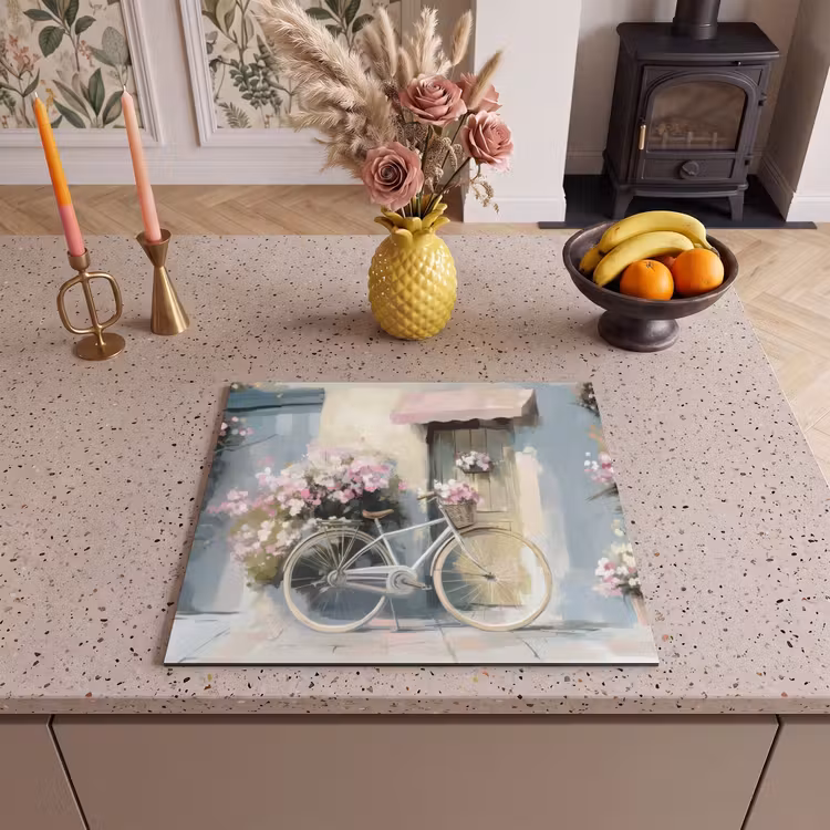 Induction hob protector - Bicycle - Pastel colors - Flowers — 3
