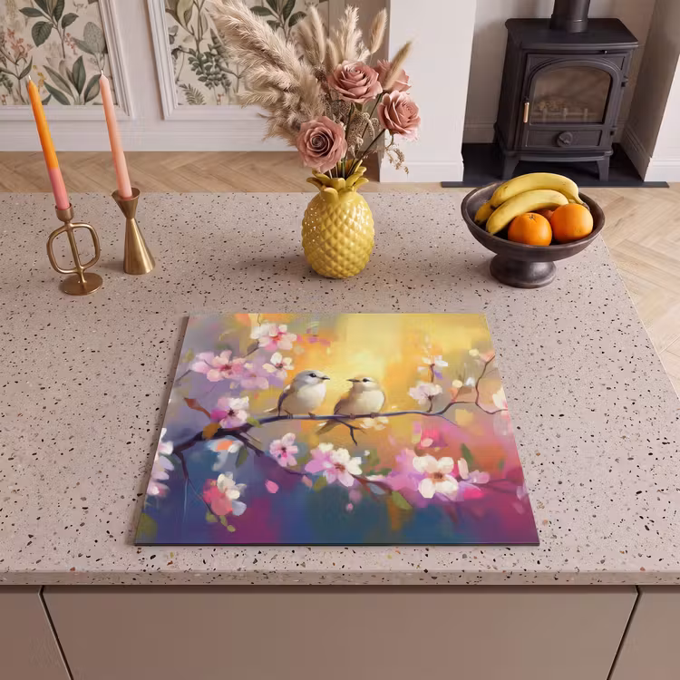 Induction hob protector - Birds - Flowers - Pink — 3