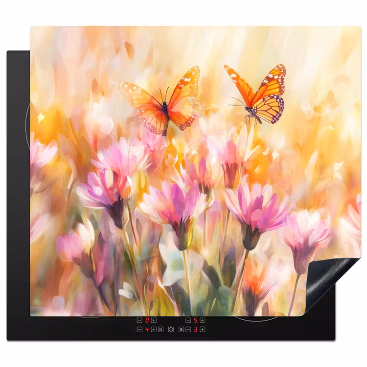 Induction hob protector - Butterflies - Orange - Flowers — 1
