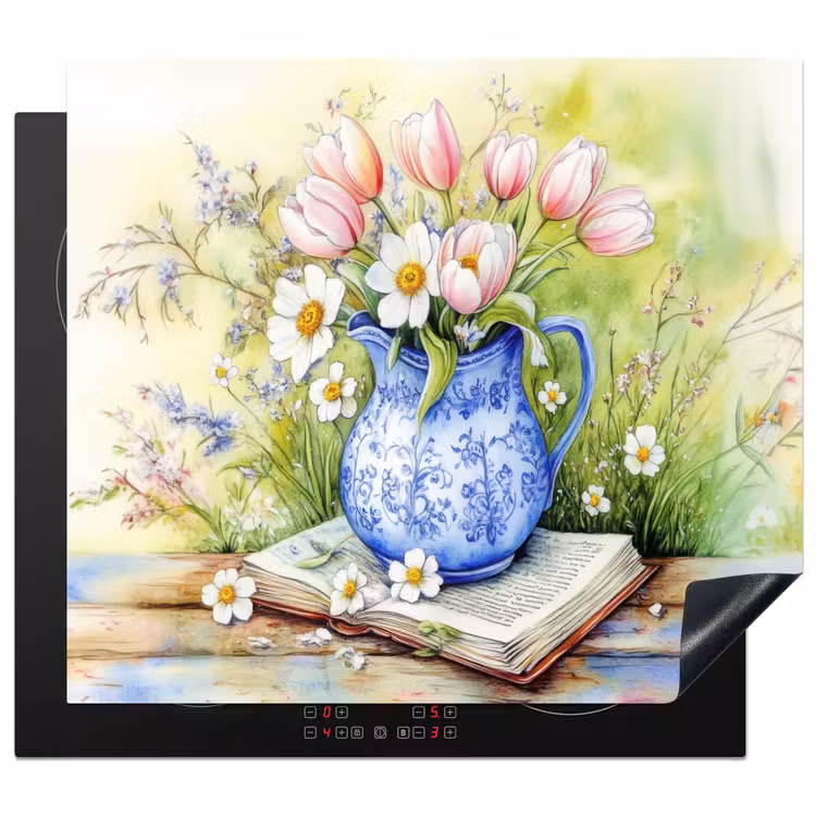 Induction hob protector - Vase - Delft blue - Daisies — 1