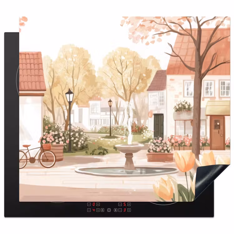 Induction hob protector - Village square - Fountain - Tulips — 1