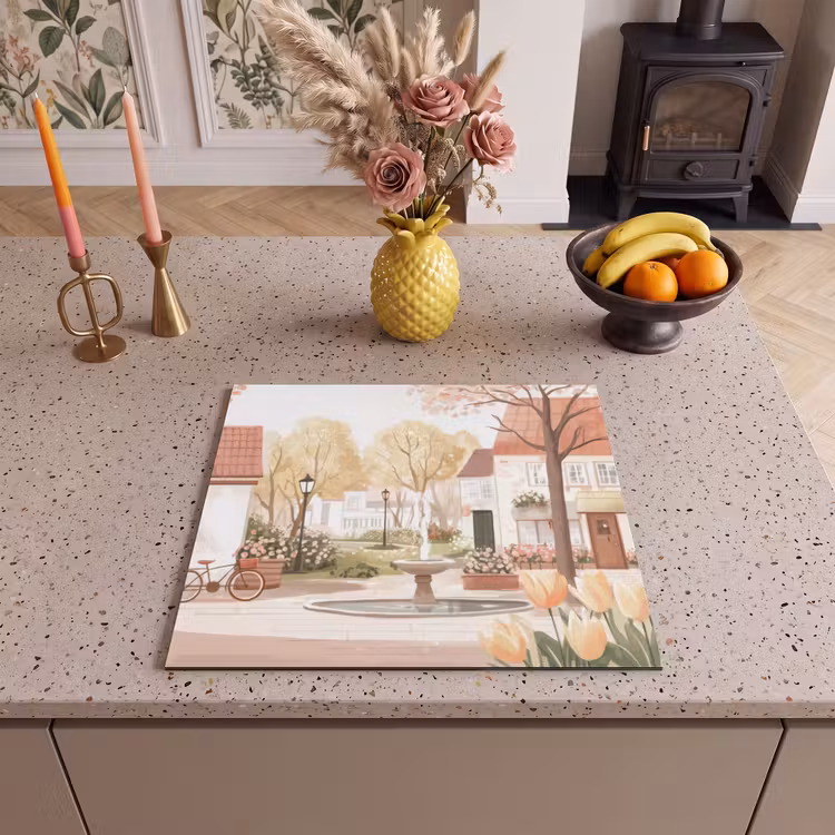 Induction hob protector - Village square - Fountain - Tulips — 3