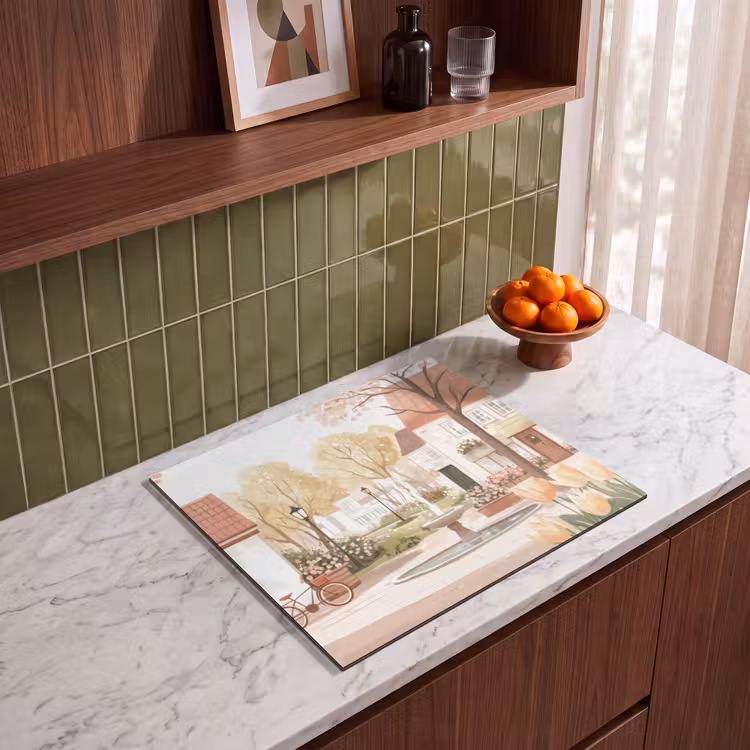 Induction hob protector - Village square - Fountain - Tulips — 4