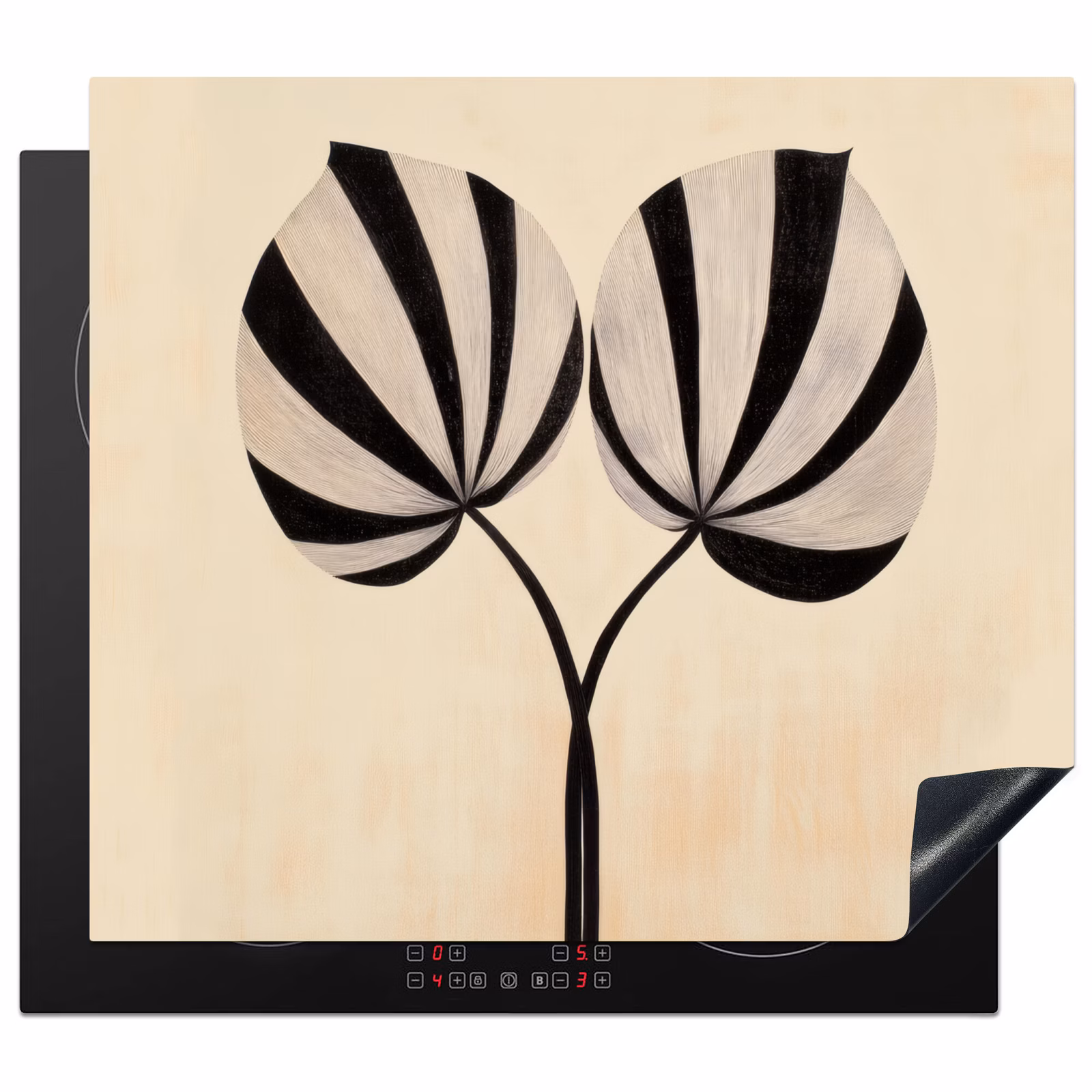 Induction hob protector - Leaves - Striped - Stem - Beige — 1