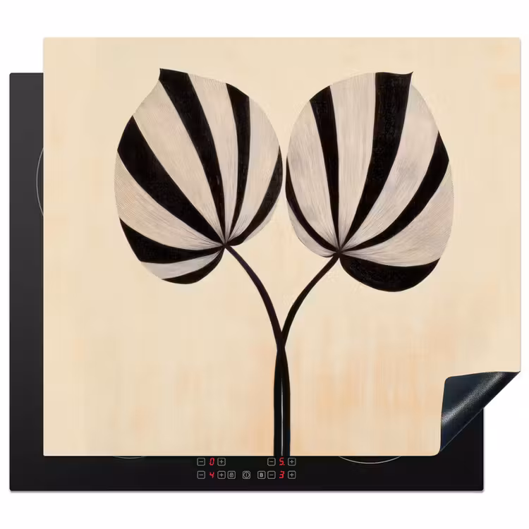 Induction hob protector - Leaves - Striped - Stem - Beige — 1