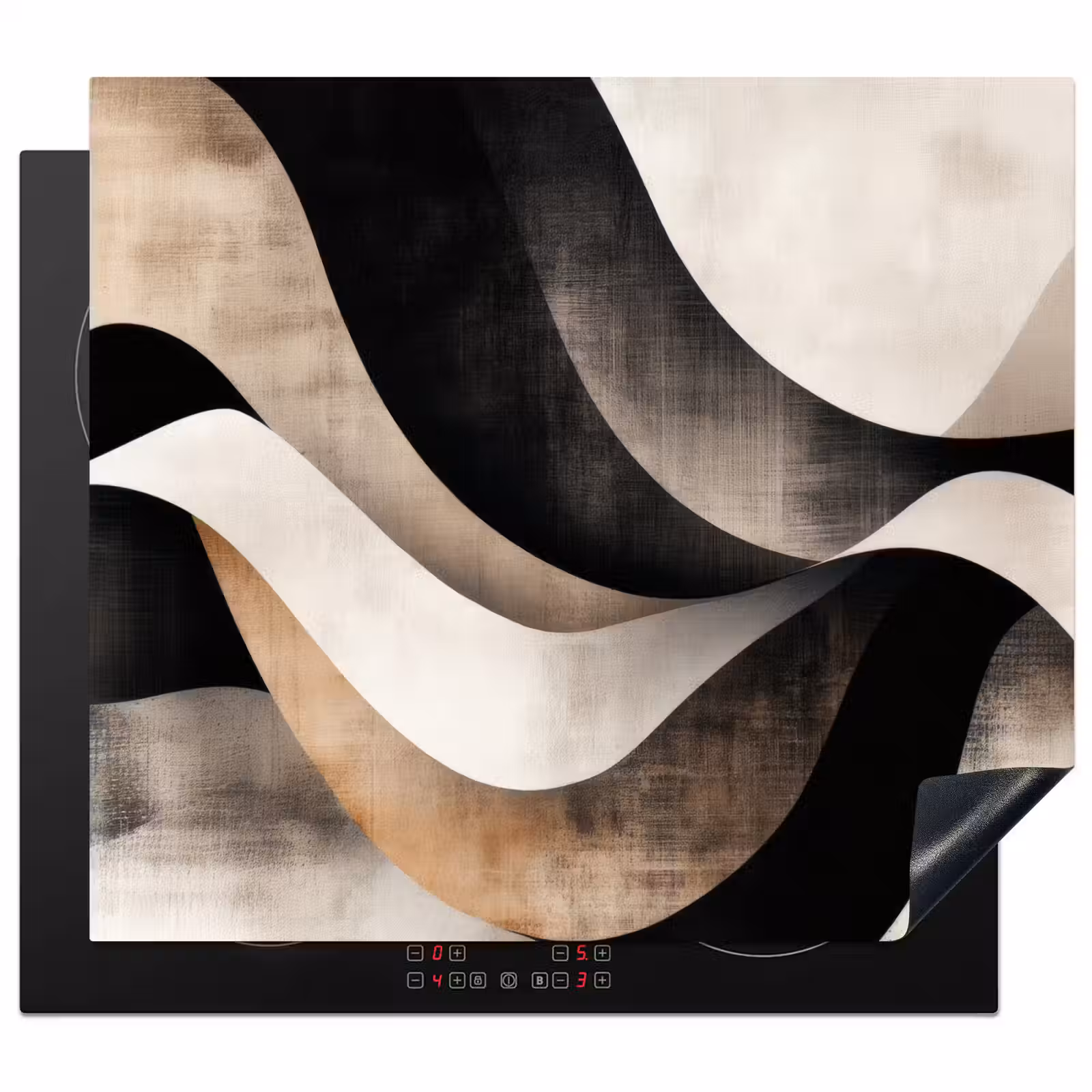 Induction hob protector - Abstract - Waves - Black - Weathered — 1