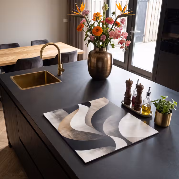 Induction hob protector - Abstract - Waves - Black - Weathered — 2