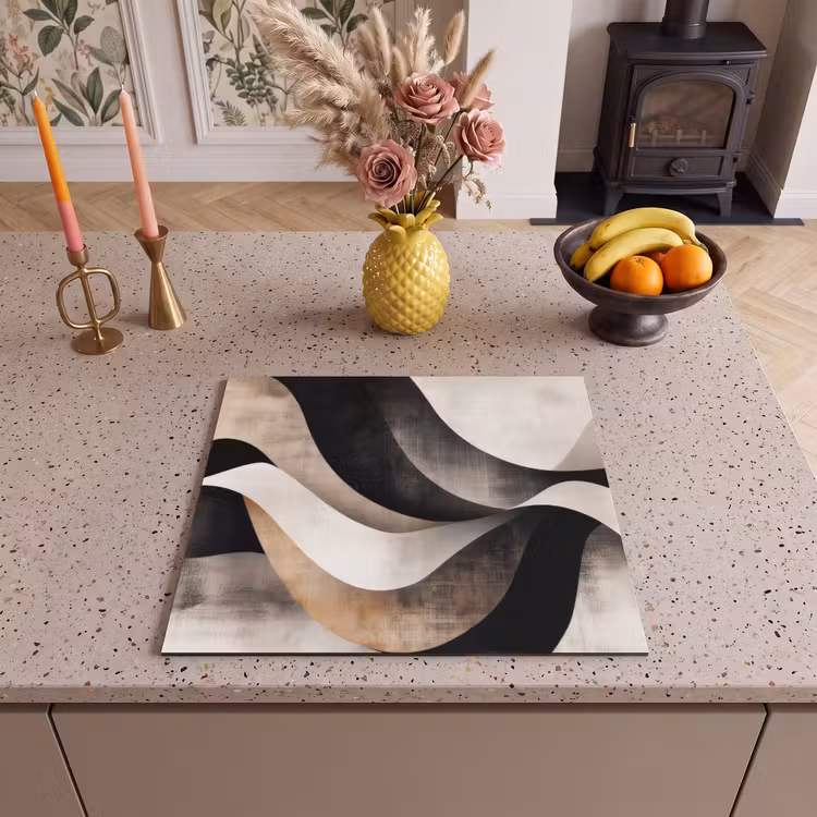 Induction hob protector - Abstract - Waves - Black - Weathered — 3