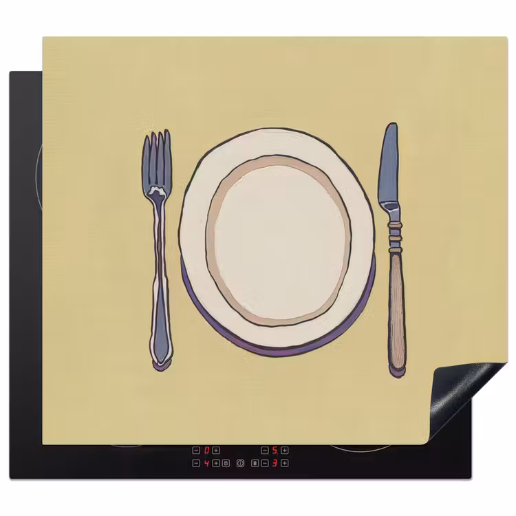 Induction hob protector - Illustration - Plate - Cutlery - Beige — 1