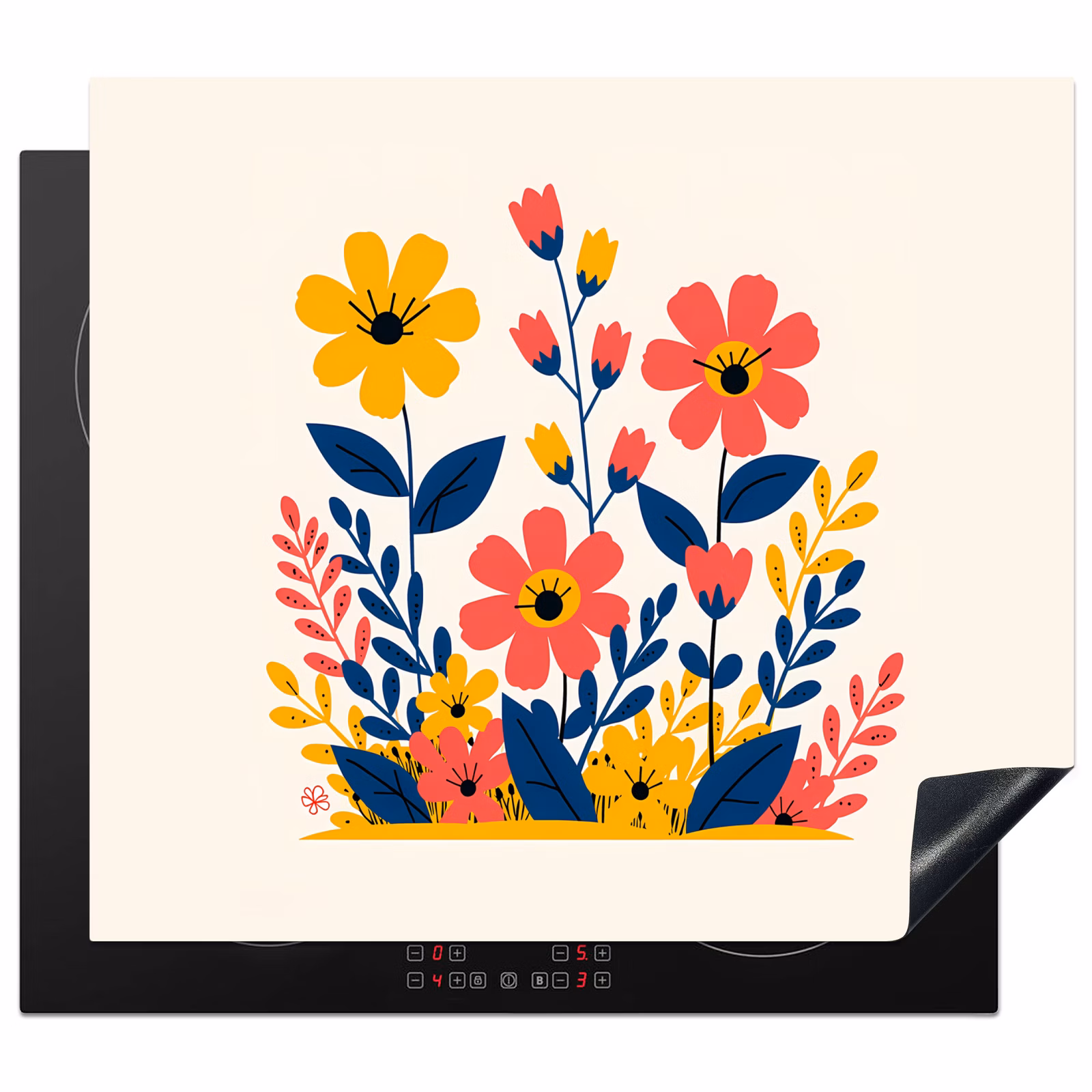 Induction hob protector - Illustration - Flowers - Leaves - Pink — 1