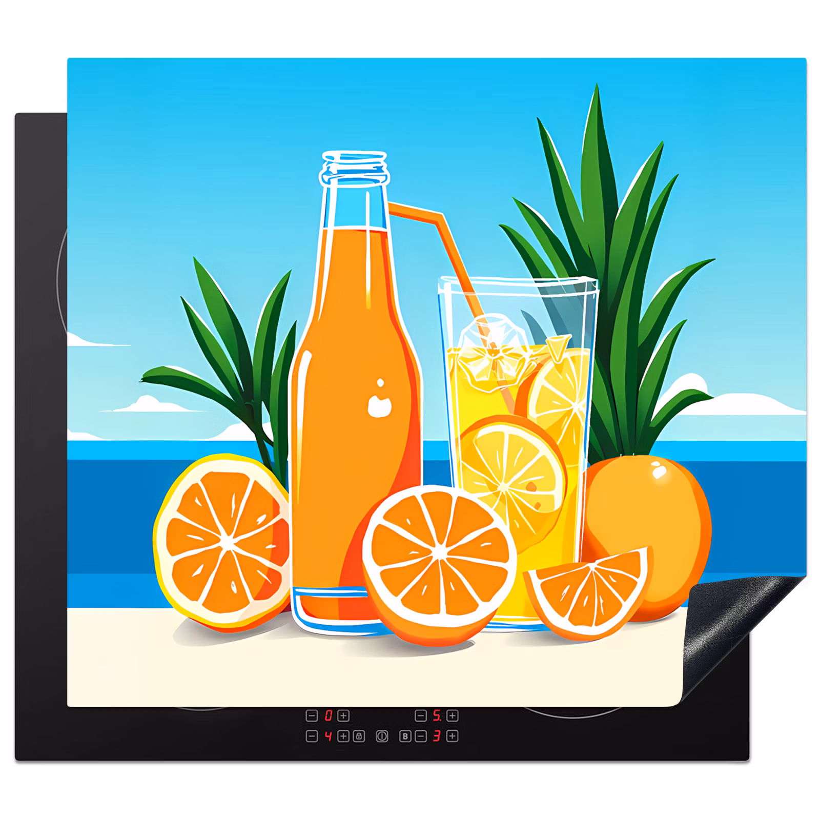 Induction hob protector - Oranges - Ice cubes - Sea - Illustration — 1