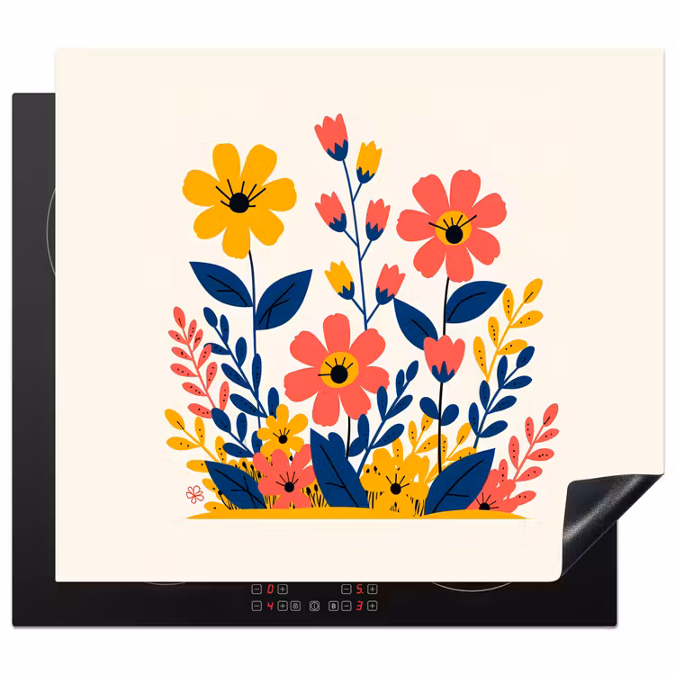 Induction hob protector - Illustration - Flowers - Leaves - Pink — 1