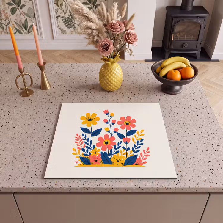 Induction hob protector - Illustration - Flowers - Leaves - Pink — 3