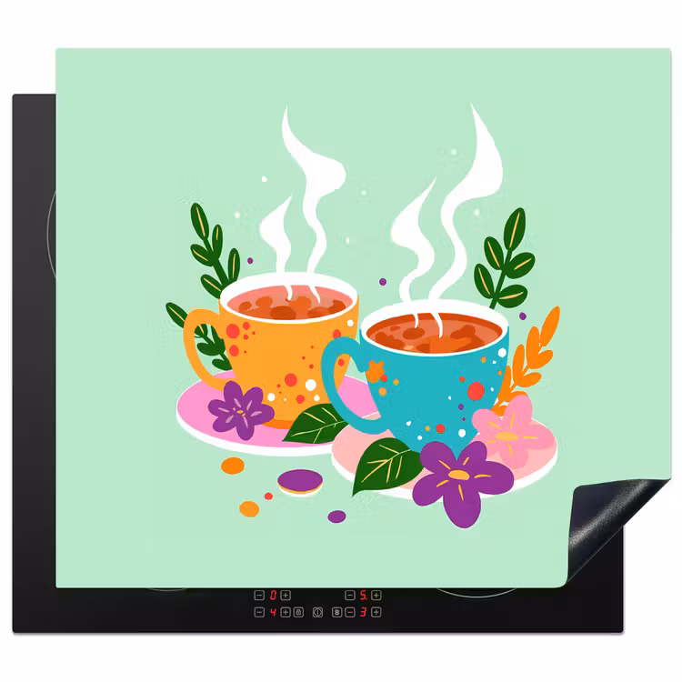 Induction hob protector - Tea - Illustration - Cups - Flowers — 1