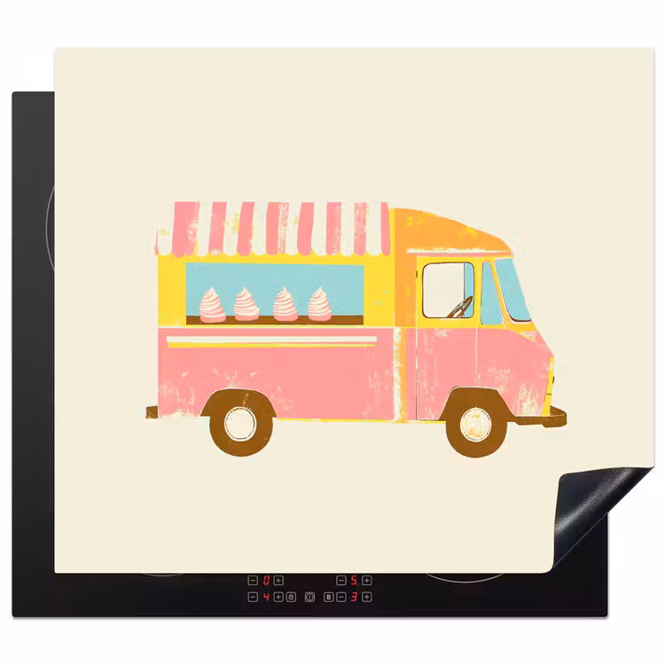 Induction hob protector - Ice cream cart - Retro - Soft ice creams - Pink — 1