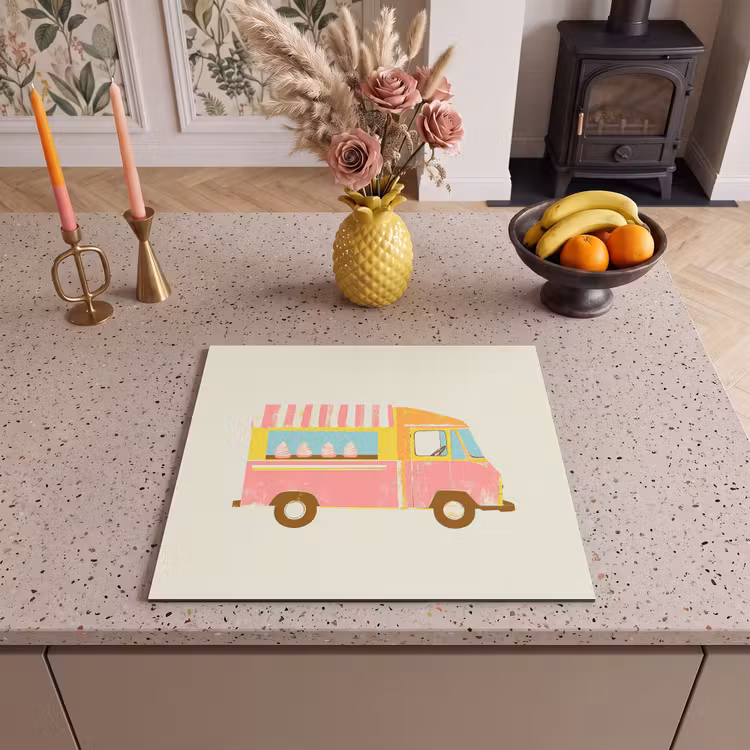 Induction hob protector - Ice cream cart - Retro - Soft ice creams - Pink — 3