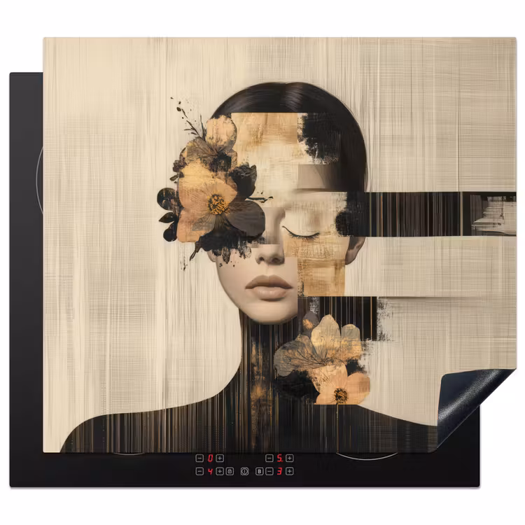 Induction hob protector - Face - Flowers - Black - Woman — 1