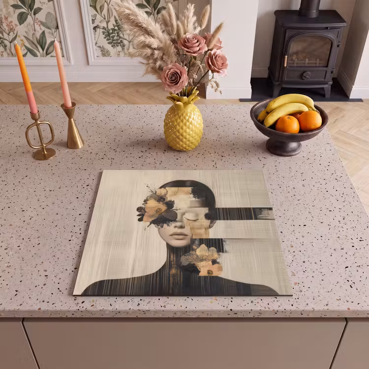 Induction hob protector - Face - Flowers - Black - Woman — 3