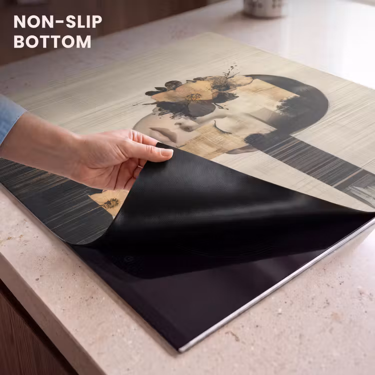 Induction hob protector - Face - Flowers - Black - Woman — 5