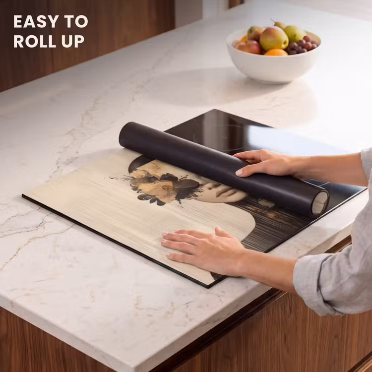 Induction hob protector - Face - Flowers - Black - Woman — 6
