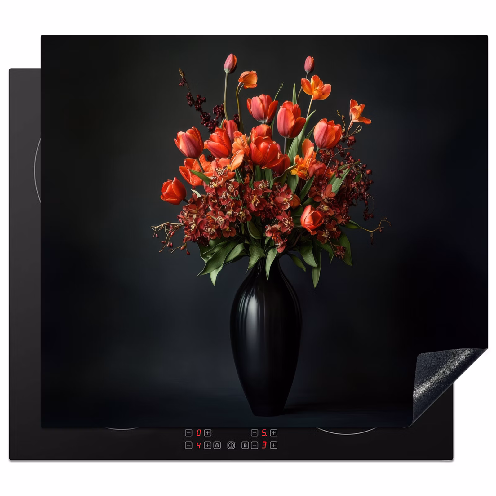 Induction hob protector - Bouquet - Tulips - Vase - Red — 1