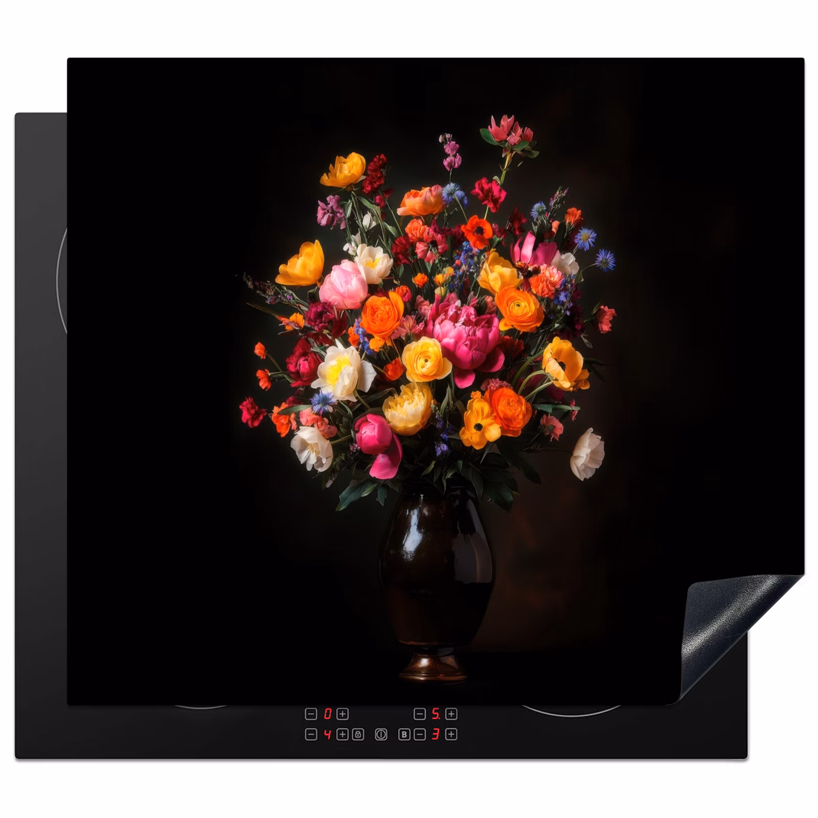 Induction hob protector - Colorful - Bouquet - Vase - Dark brown — 1