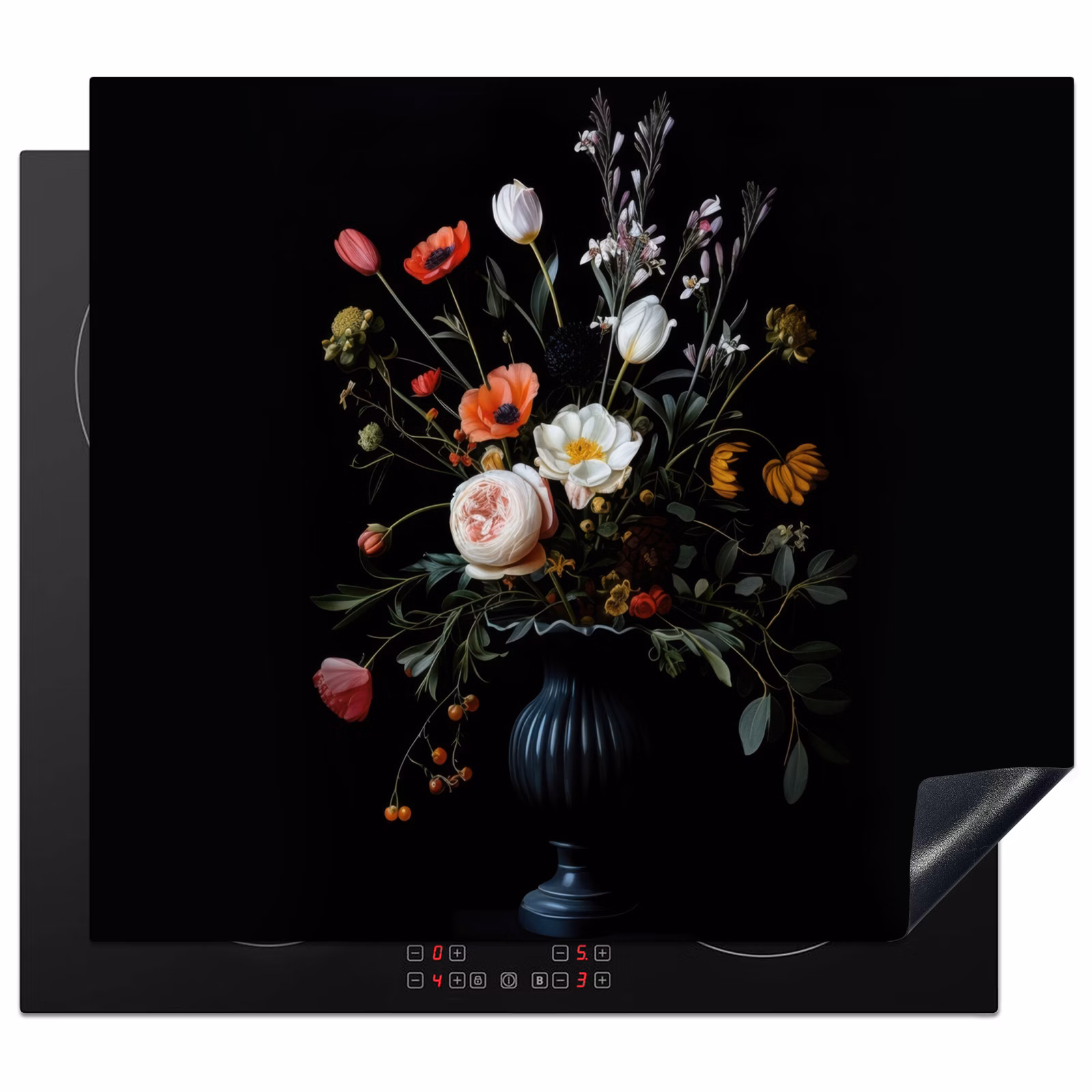 Induction hob protector - Flower arrangement - Vase - Black — 1