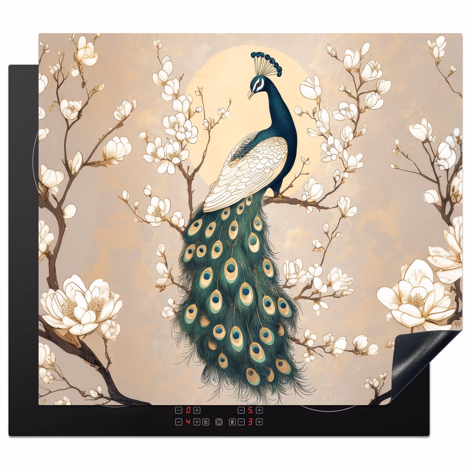 Induction hob protector - Peacock - Branch - Flowers — 1